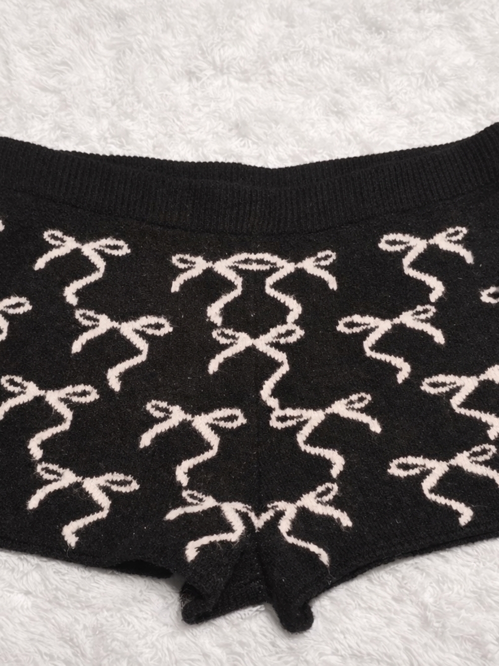 Target Black Knit Shorts with White Bow Jacquard
